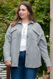 Gray Retro Quilted Flap Pocket Button Shacket