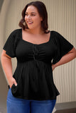 Haut babydoll noir froncé sur le devant de grande taille