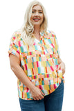 Geometric Print V Neck Plus Size T Shirt