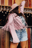 Veste Courte Rose à Franges Grande Taille