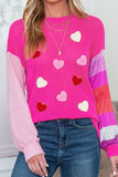 Rose Waffle Knit Color Block Patchwork Drop Shoulder Top