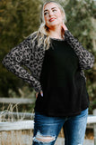 Leopard Raglan Sleeve Waffle Knit Plus Size Top