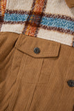 Khaki Plaid Corduroy Flap Pockets Boxy Chunky Jacket