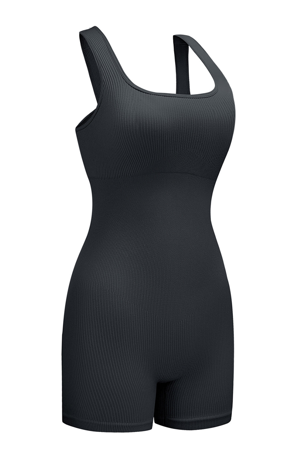 Ribbed Square Neck Padded Sports Romper