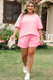 Pink Plus Size Ribbed Exposed Seam Tee and Shorts Set