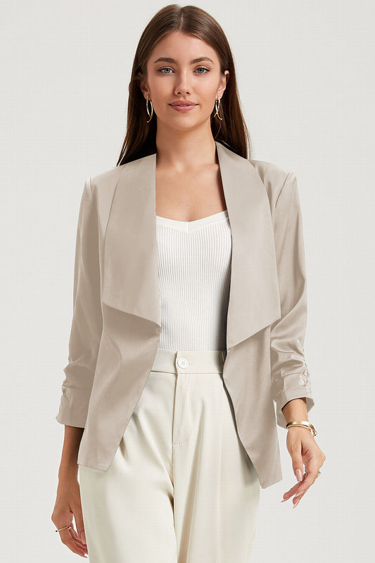 Solid Lapel Collar Satin Blazer