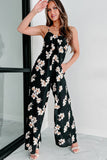 Tie Decor V Neck Floral Wide Leg Jumpsuit