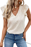 Casual V Neck Ruffled Short Sleeve Sheer Blouse