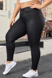 Black Crossed Dip Waist Sleek Leather Leggings