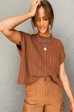 Black Crew Neck Cable Knit Short Sleeve Sweater