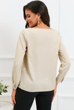 Solid Asymmetric V Neck Long Sleeve Satin Blouse