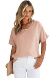 Solid V Neck Short Sleeve Blouse