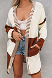 Chunky Block Pattern Knit Open Front Cardigan