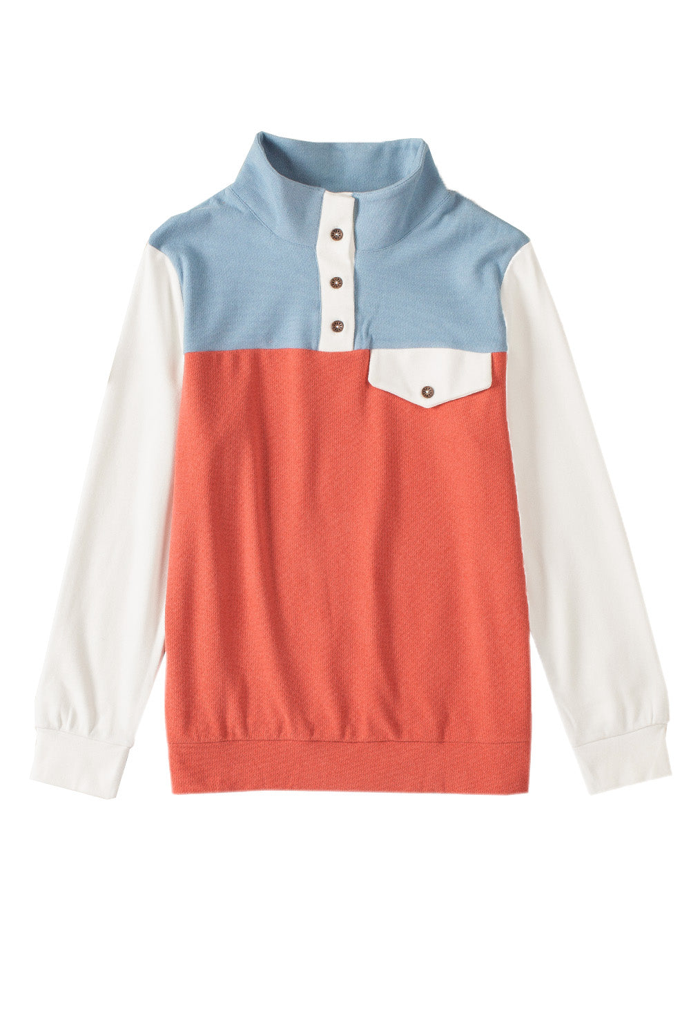 Buttoned Color Block Long Sleeve Top