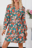 Vibrant Floral Print Lapel Collar Button Closure Shirt Dress