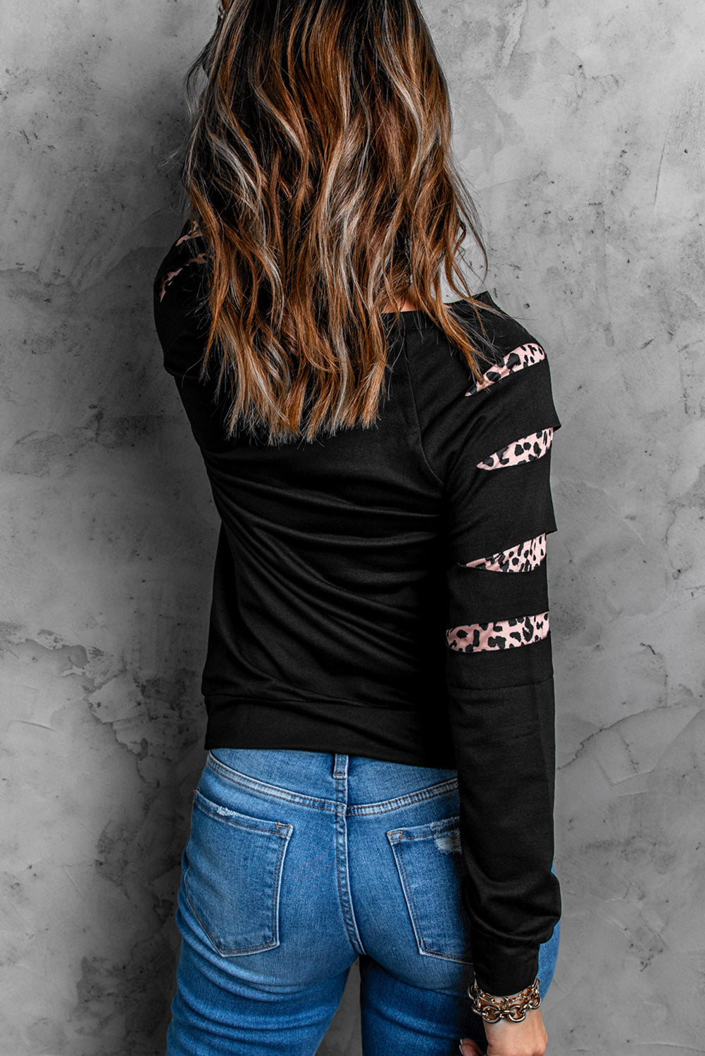 Leopard PUMPKIN SEASON Graphic Ripped Sleeve Sweatshirt