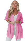 Ruffled Trim Half Sleeve Open Front Kimono