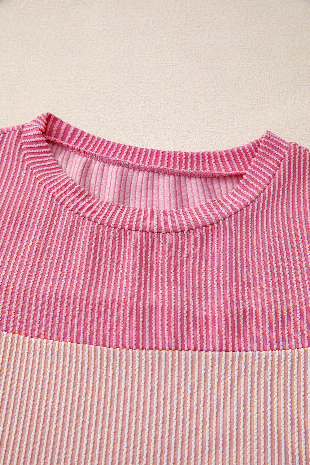 Pink Rib Textured Colorblock T Shirt