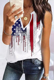 American Flag Designful Print Notch V Neck Tank Top