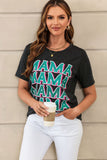 MAMA Letter Print Vintage Leopard Graphic T Shirt