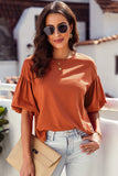 Joint Bubble Sleeve Round Neck Blouse