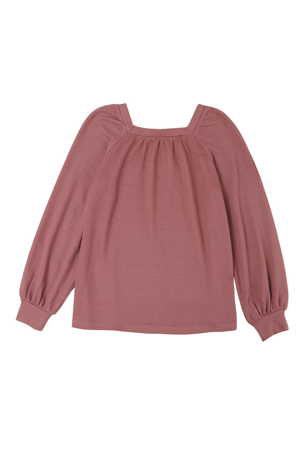 Square Neck Puff Sleeve Waffle Knit Top