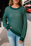 Blue Heathered Knit Drop Shoulder Puff Sleeve Sweater