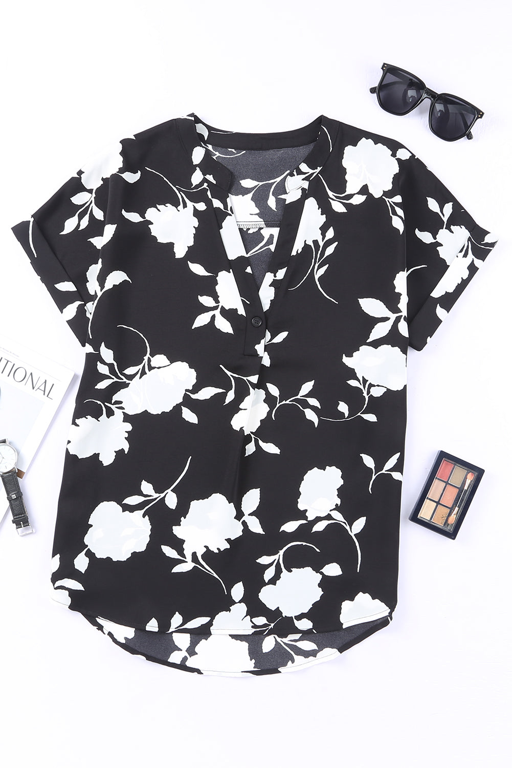 Apricot Floral Printed Short Sleeve Blouse