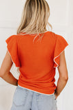 Russet Orange Contrast Trim Ruffle Sleeve Knitted Top