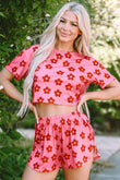 Rose Floral Print Crop Tee and Shorts Lounge Set