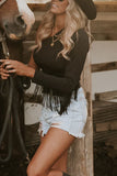 One Shoulder Fringed Long Sleeve Bodysuit