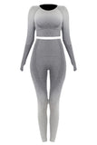 Gradient Thumb Hole Long Sleeve Crop Top and Leggings Yoga Set