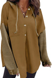 Gold Flame Button Up Contrast Knitted Sleeves Hooded Jacket