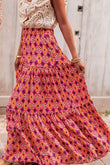 Vintage Boho Floral Print Tiered Maxi Skirt