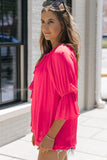 Frilled Split V Neck Ruffled Sleeve Shift Top