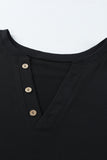 Black Buttoned V Neck Cotton Loose Fit Top