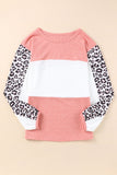 Leopard Color Block Knitted Long Sleeve Top