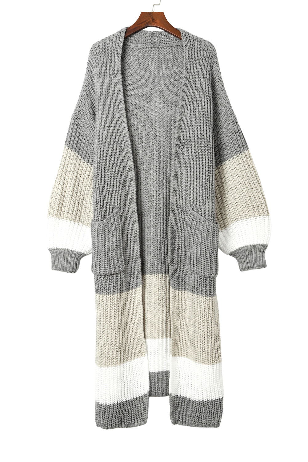 Colorblock Cable Knit Side Pockets Duster Cardigan