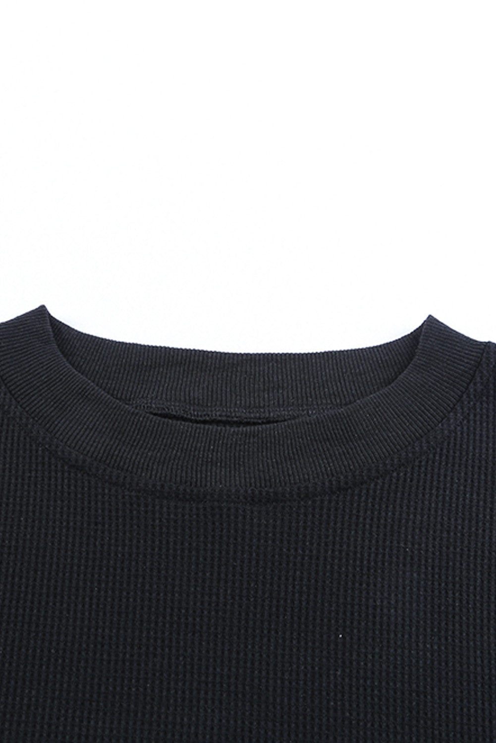 Crew Neck Ribbed Trim Waffle Knit Top