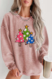 Pink Solid Ribbed Knit Round Neck Pullover Sweatshirt