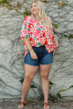 Plus Size Floral Print Kimono Sleeve Shirt