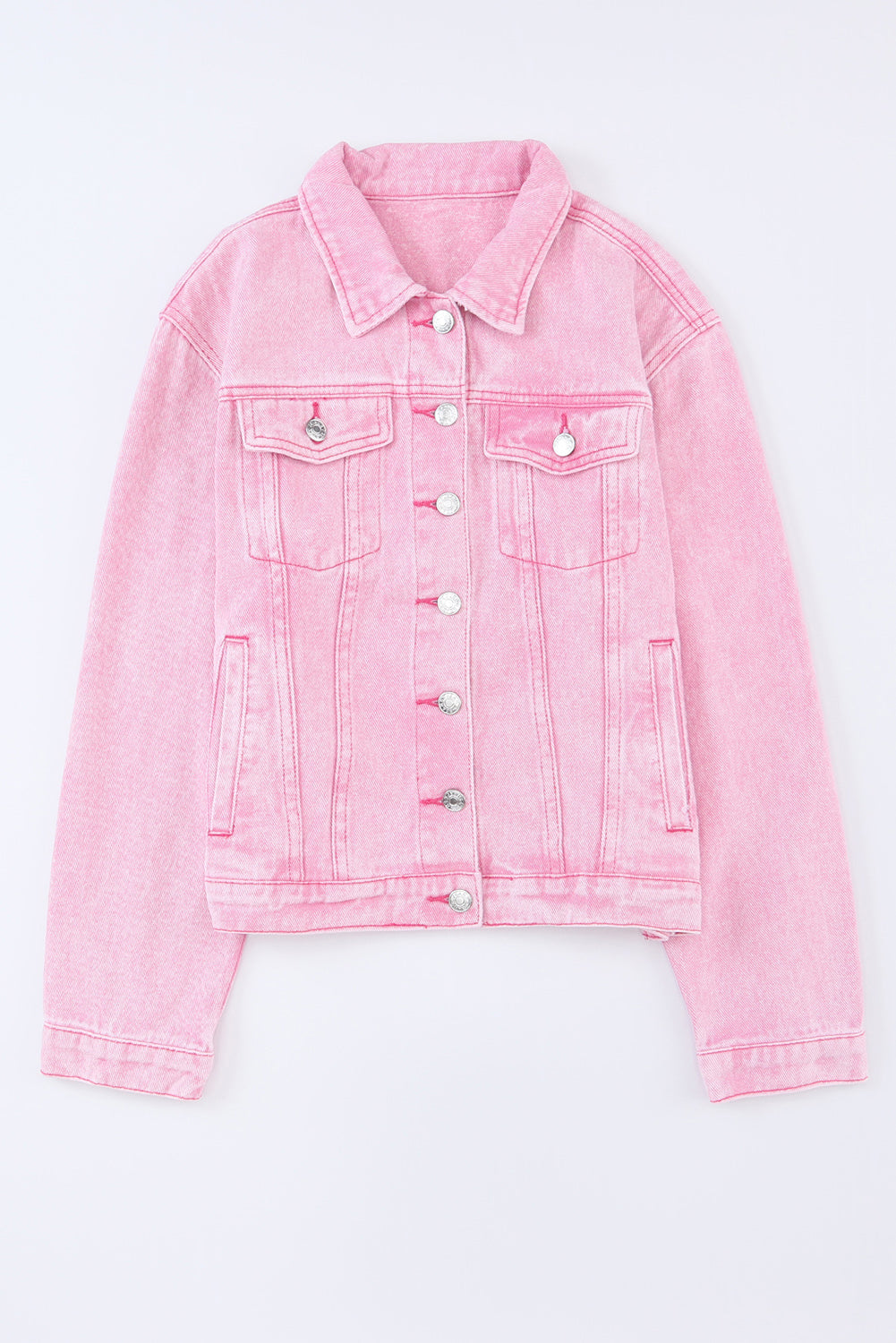 Acid Wash Button Flap Pocket Denim Jacket