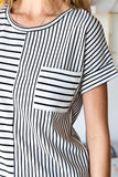 Mix Striped Print Chest Pocket T Shirt