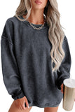 Pink Solid Ribbed Knit Round Neck Pullover Sweatshirt