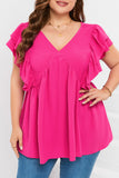 Crinkle Ruffled V Neck Plus Size Blouse