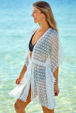 Hollow-out Lace Patterned Pompom Trim Beach Cover-up