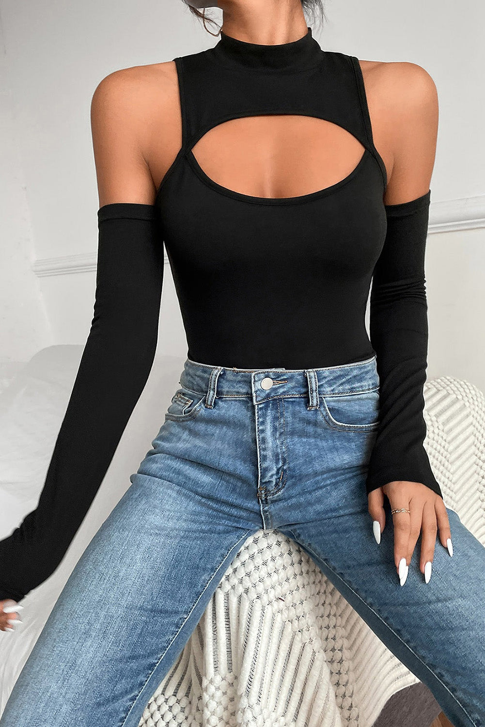 High Neck Cut Out Front Bodysuit