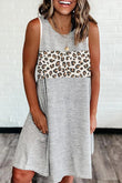 Leopard Patchwork Striped Sleeveless Dress