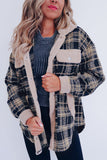 Multicolor Plaid Contrast Sherpa Flap Pocket Snap Button Shacket