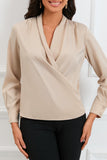 Solid Wrap V Neck Long Sleeve Top